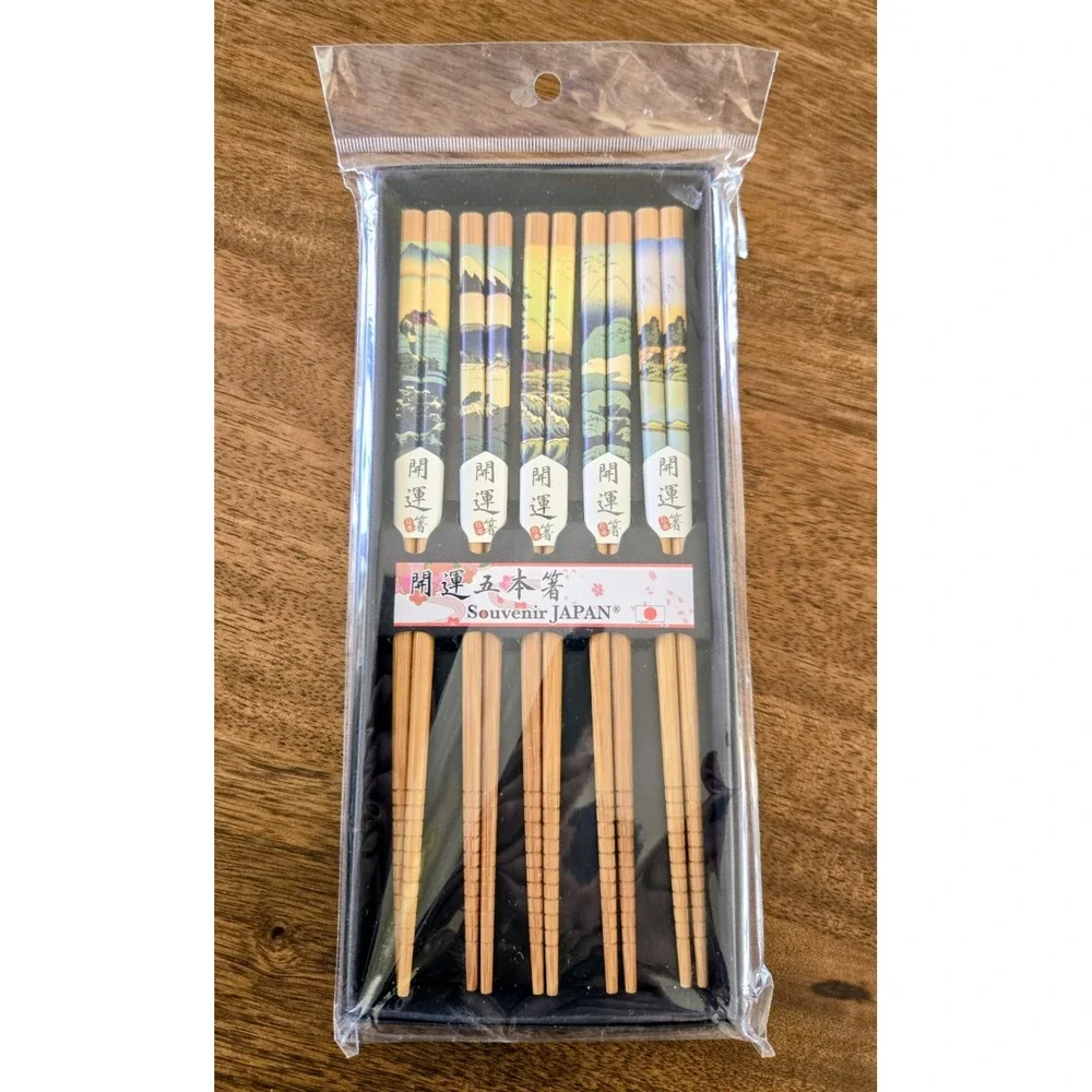 Decorative Landscape Set Of Five (5) Bamboo Chopsticks By Souvenir JAPAN